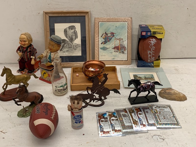 lot 96 image: Tote Of Picture Frames, Toys, Sporting Goods, Etc