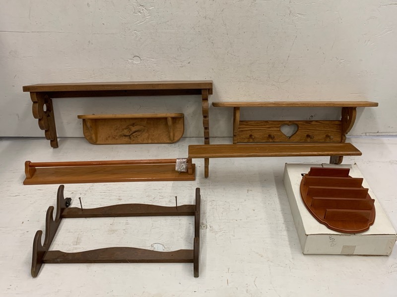 lot 99 image: Wooden Shelves, Coat Rack, Gun Rack, Etc