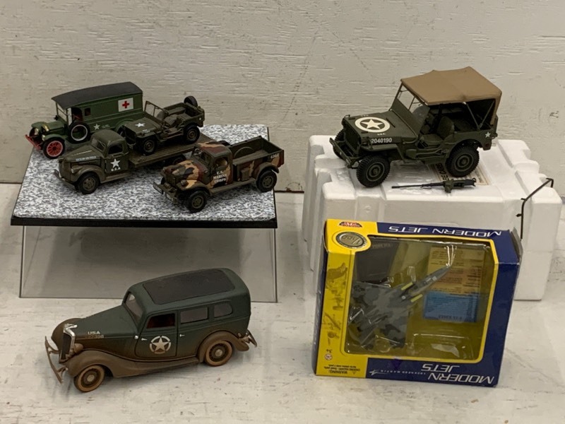 lot 111 image: Assorted Die-Cast Military Vehicles & Modern Jet