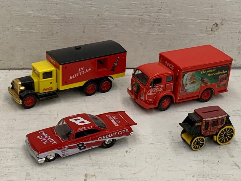 lot 120 image: Piggy Bank, Coca-Cola Trucks, Die-Cast Stock Car