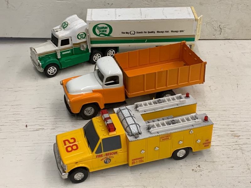 lot 123 image: FireRescue Truck, Buddy-L Semi, Tin Farm Truck