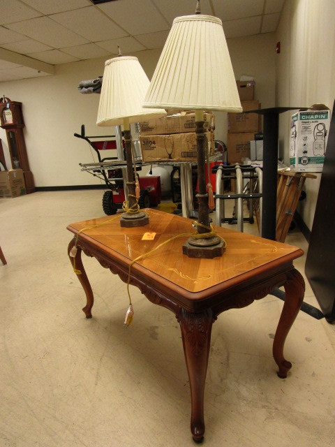ORNATE, EUROPEAN STYLE COFFEE TABLE AND LAMPS