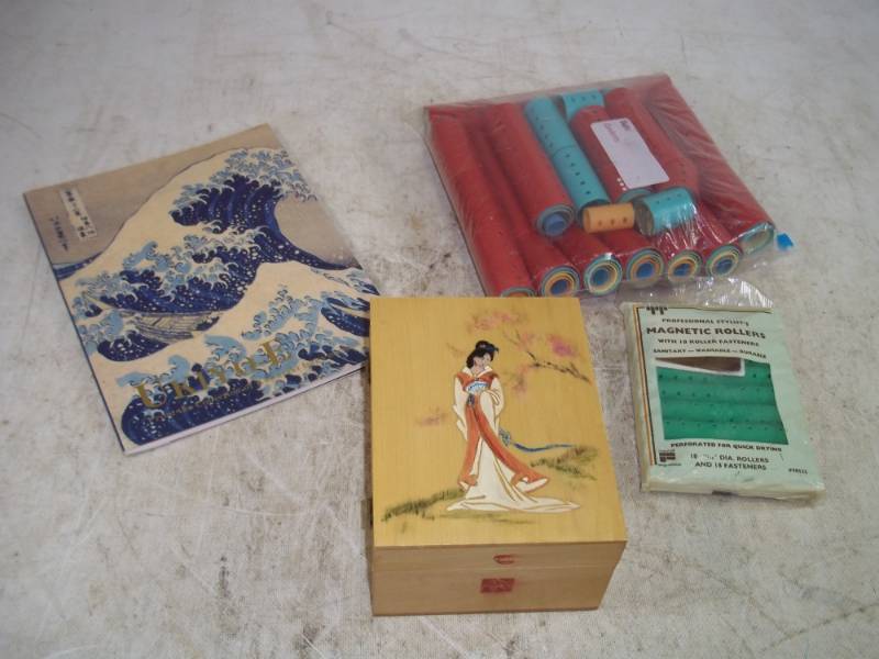 lot 151 image: Ukiyo-E Book, Asian Wood Box, Hair Salon Curler set