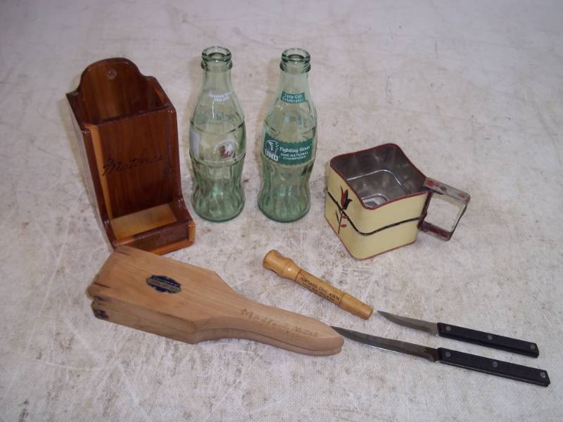 lot 163 image: ND Advertising Matchbox, Coke Bottles, Sifter, Juicer, etc.