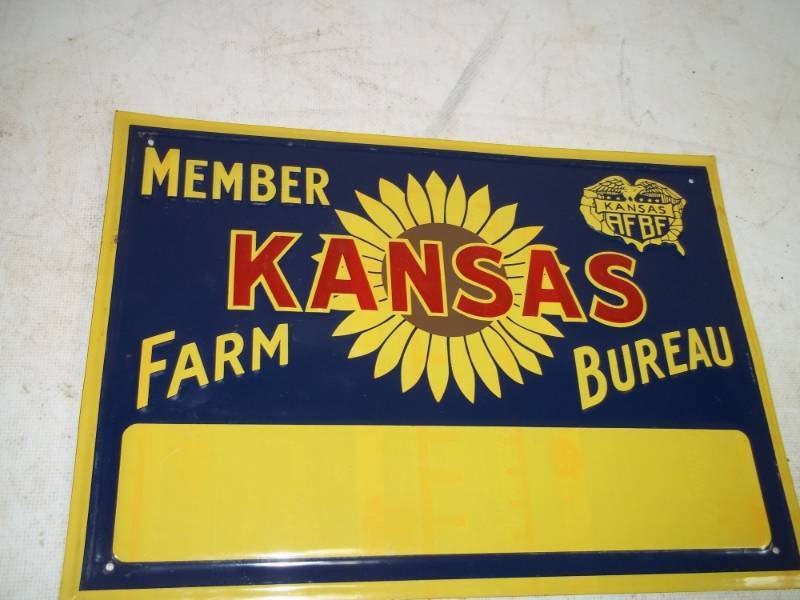 lot 59 image: Vintage Embossed Kansas Farm Bureau tin sign