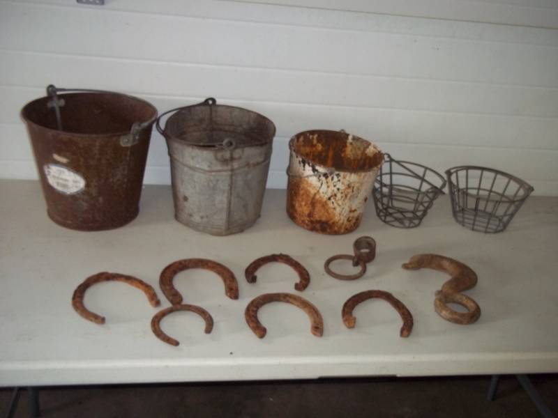 lot 84 image: Vintage Pails, and Horse Shoes