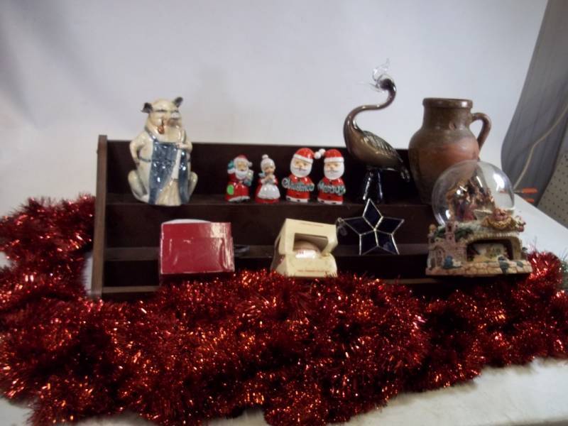lot 97 image: Christmas and other vintage nik nacks and display rack