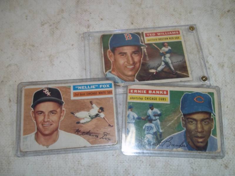 lot 11 image: 1956 Topps Baseball Cards Hall of Famers Williams, Banks, Fox