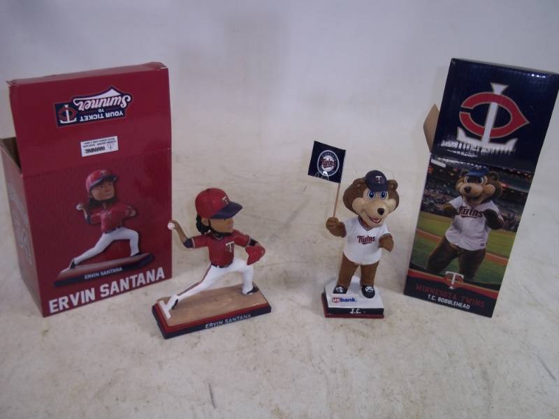 lot 44 image: TC Bear and Ervin Santana Minnesota Twins Baseball Bobbleheads