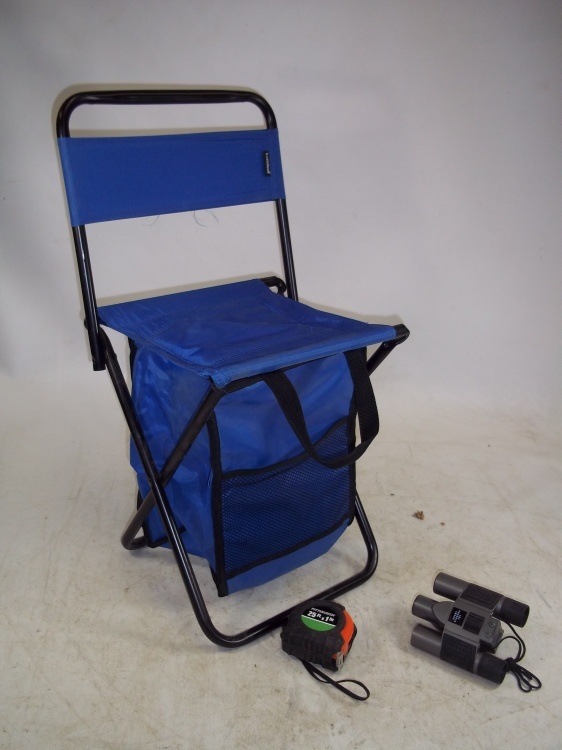lot 232 image: Folding Chair, tape measure and binoculars