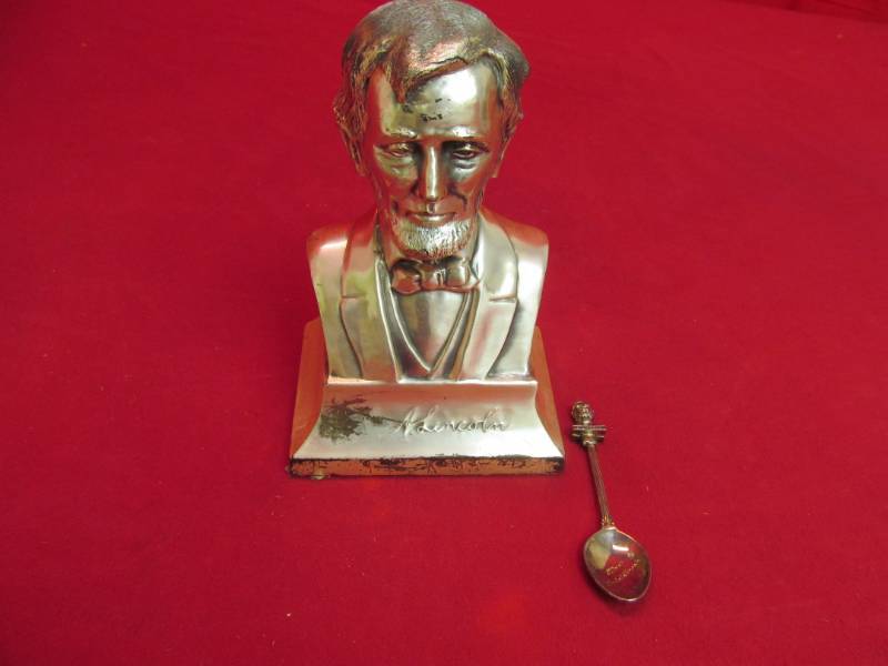 bust of Lincoln, spoons