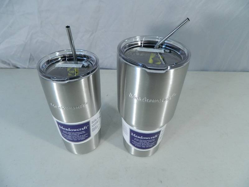 lot 44 image: 2 New Stainless Steel Vacuum Insulated Tumblers with Metal Straws