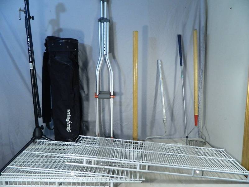 lot 62 image: Shelving, Sledge Hammer, Tools, Etc