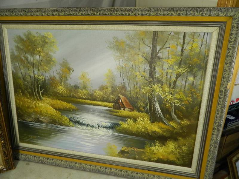 lot 82 image: 2 Framed Canvas Paintings