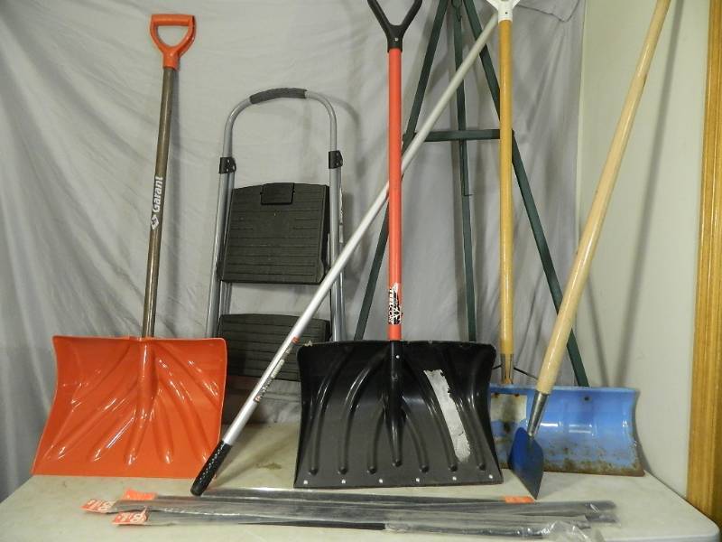lot 109 image: Shovels, Step Stool, Scraper, and More