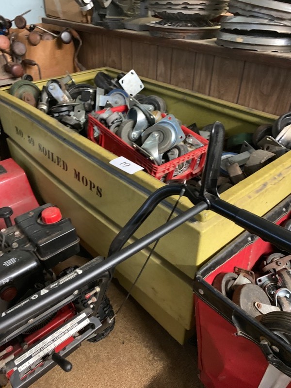 Large bin of assorted casters