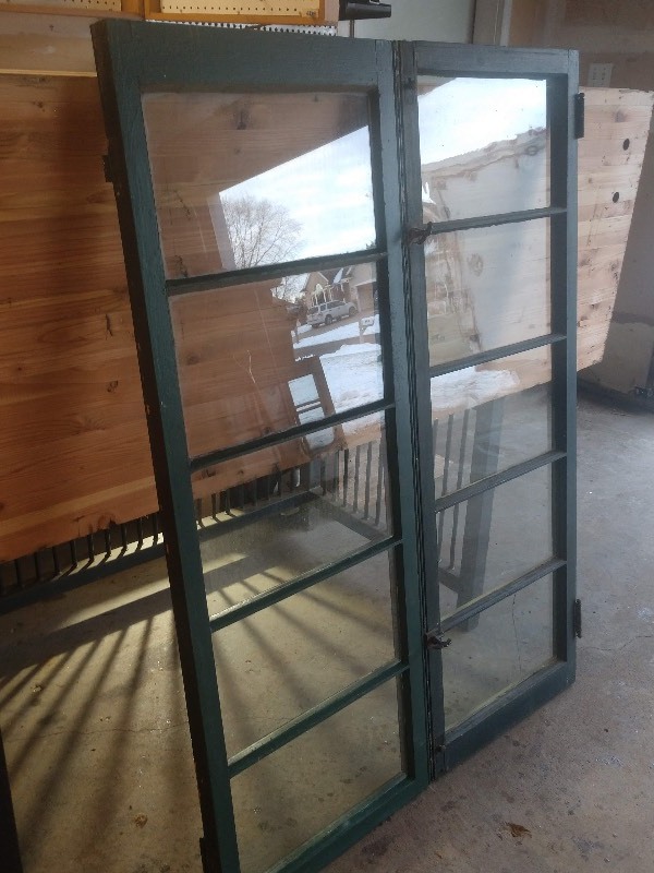 lot 4 image: Antique Glass Indoor Shutters with Hardware