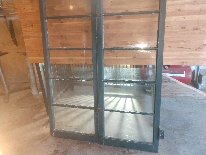 lot 5 image: Antique Glass Indoor Shutters with Hardware