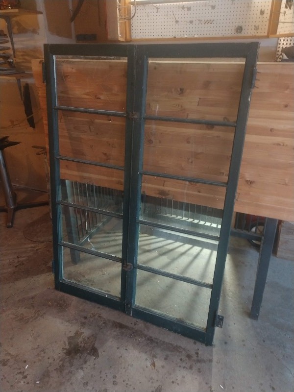 lot 6 image: Antique Glass Indoor Shutters with Hardware