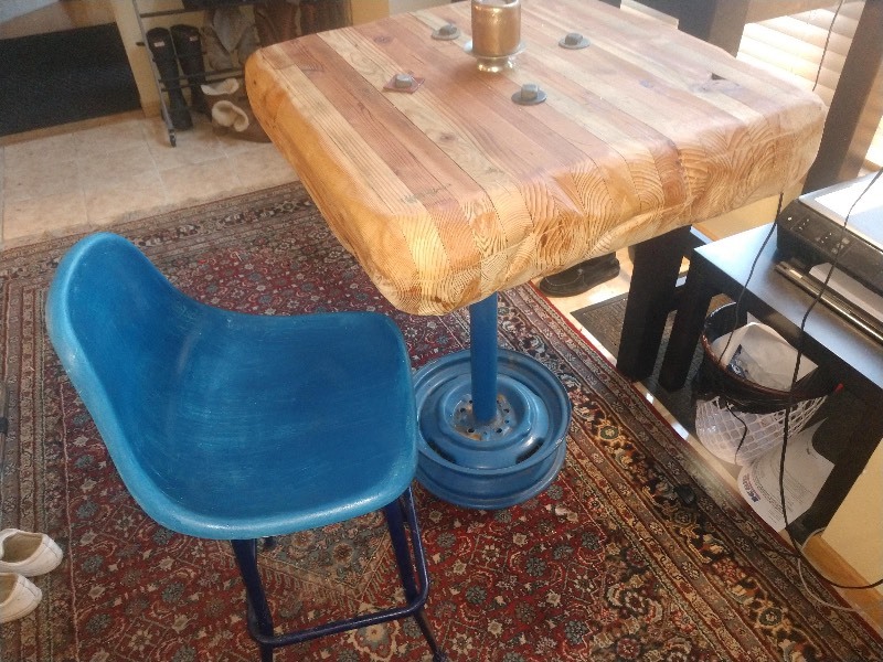 Industrial Butcher Block Custom Table W Blue Base And Blue