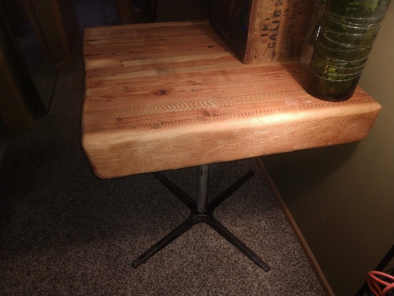 lot 22 image: Industrial Butcher Block Custom Table on Steel Table Base