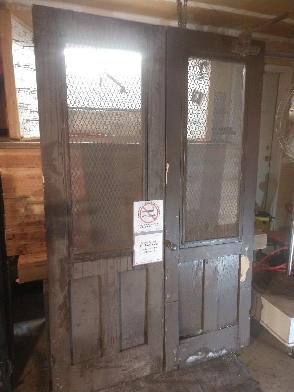 Vintage Industrial Brown Wood Double Door W Metal Wire Fencing