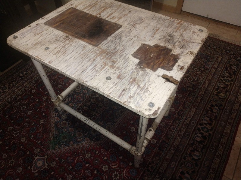 lot 84 image: Vintage Industrial Pipe Table with Wood Table Top