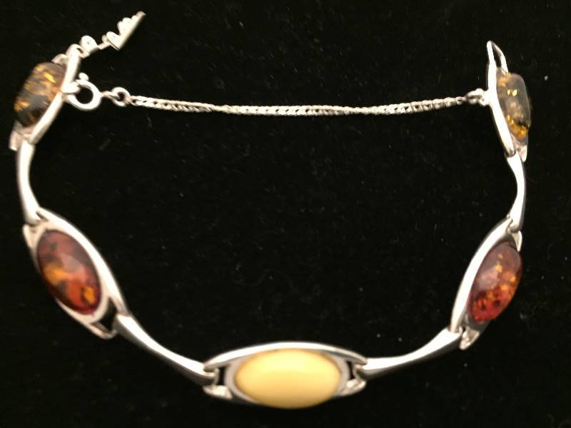 Bracelet Sterling Silver Amber Brown Stones