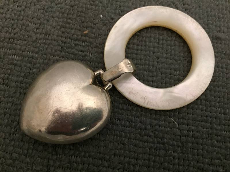 Sterling Silver Mother of Pearl Baby Rattle