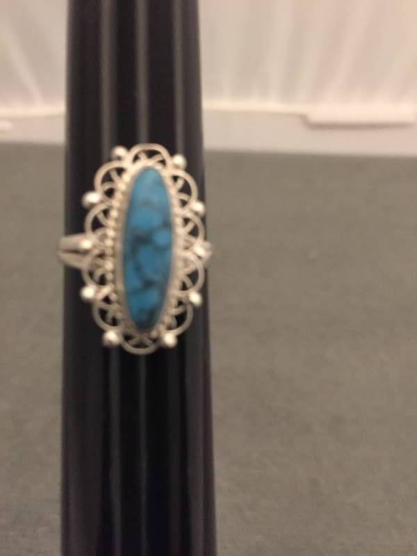 Ring Sterling Silver Turquoise Filagree