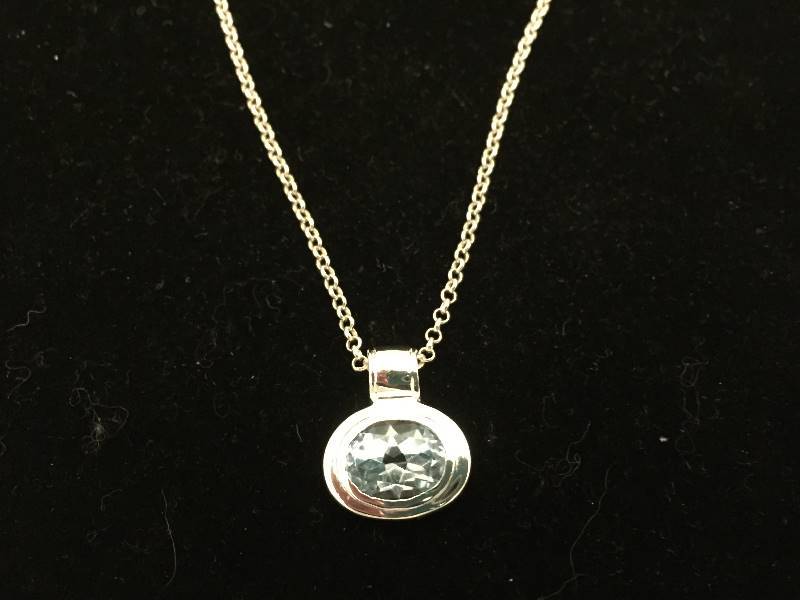 Necklace Sterling Silver Light Blue Gemstone Pendant