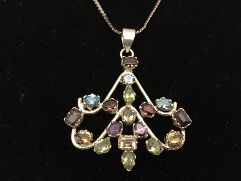 Necklace Sterling Silver Large Rainbow Gemstone Pendant