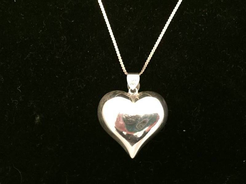 Neclace Sterling Silver Large Puffy Heart Pendant