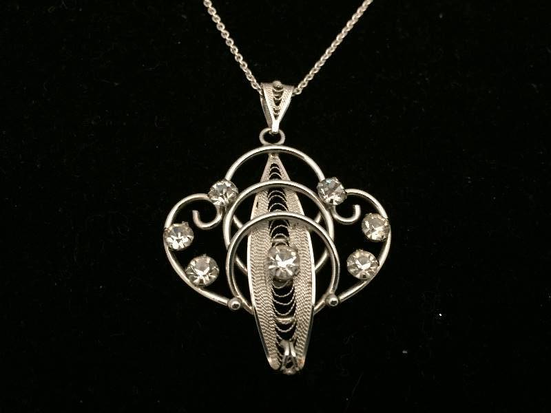 Necklace Sterling Silver Large Crystal Pendant