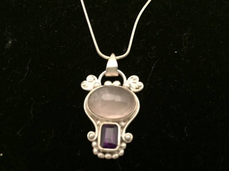 Necklace Sterling Silver Purple Stone Moonstone Pendant