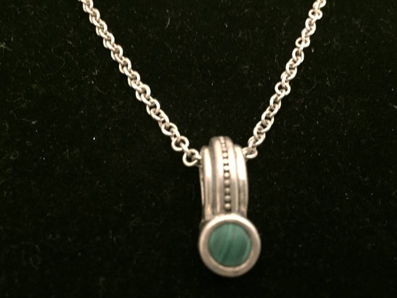 Necklace Sterling Silver Green Stone Pendant