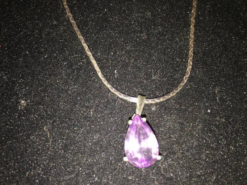 Sterling Silver Necklace Large Purple Stone Pendant