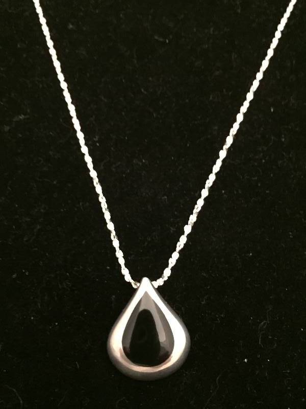 Necklace Sterling Silver Black Stone Pendant