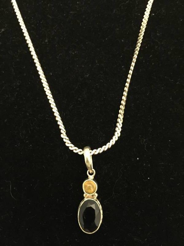 Necklace Sterling Silver Black & Yellow Stone Pendant
