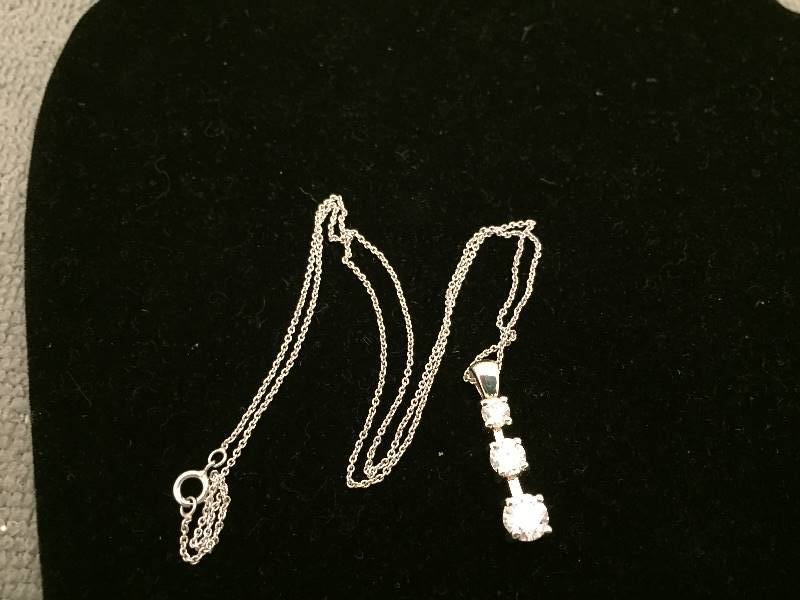 Necklace Sterling Silver Triple Crystal Pendant