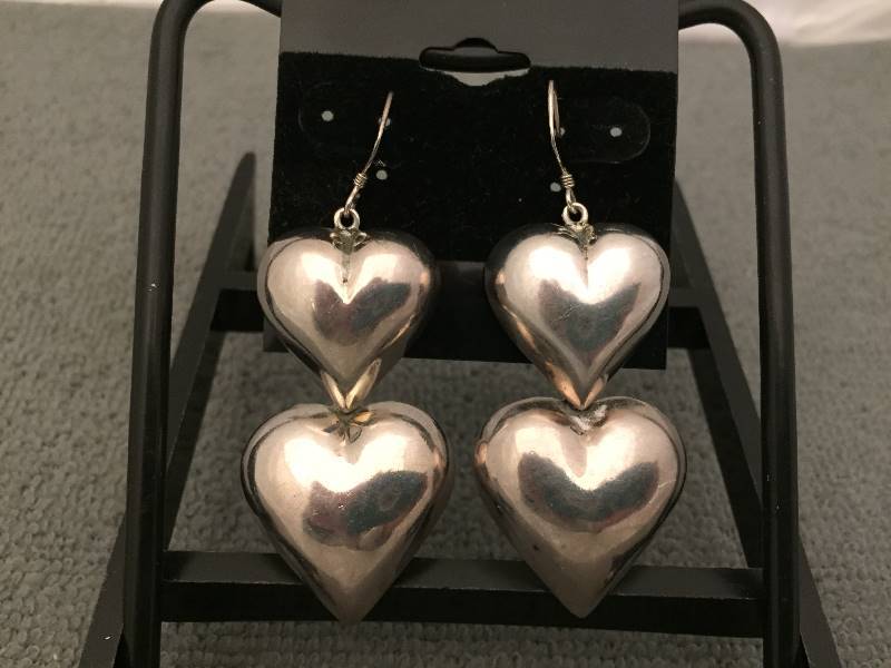 Earrings Sterling Silver Double Heart Pierced Wires