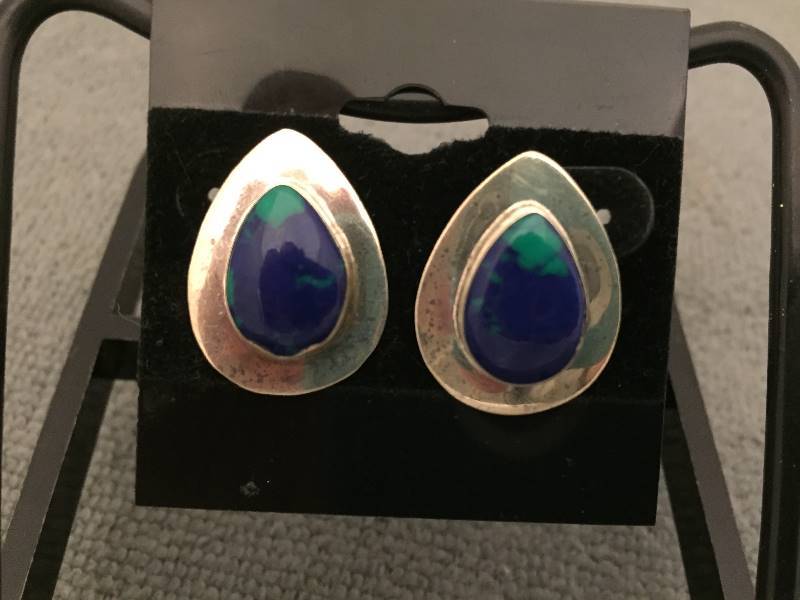 Earrings Sterling Silver Blue & Green Stones Posts