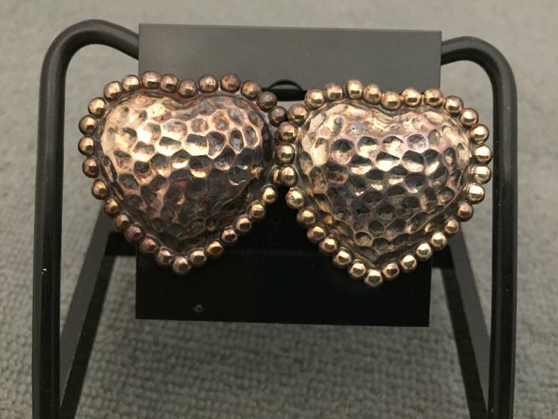 Earrings Sterling Silver Large Hammered Hearts