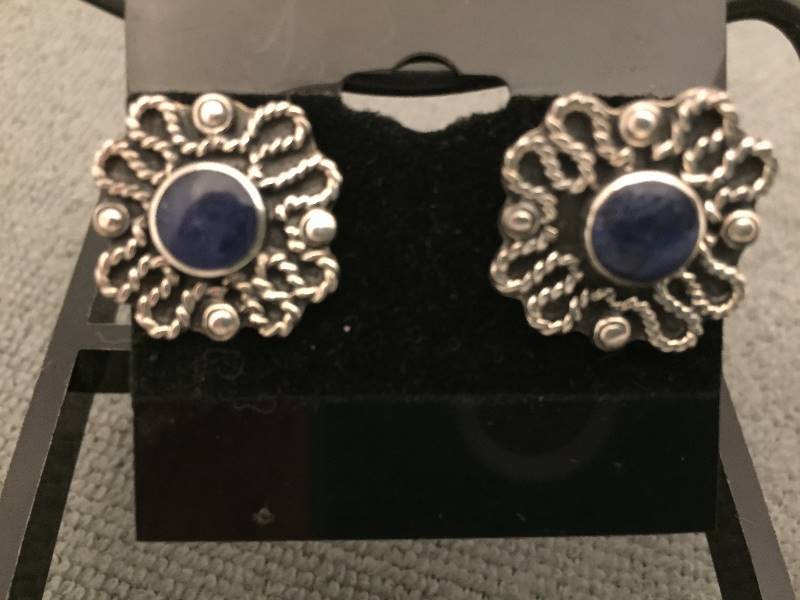 Earrings Sterling Silver Blue Lapis Stones Posts