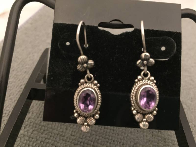 Earrings Sterling Silver Purple Gemstones