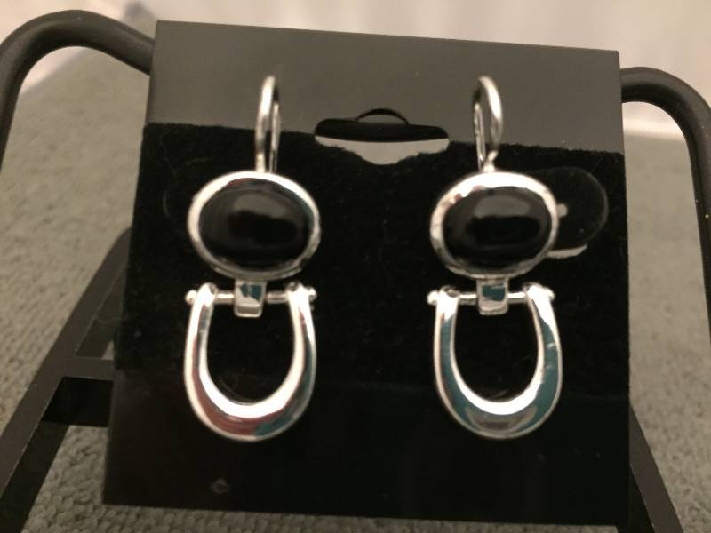 Earrings Sterling Silver Black Stones