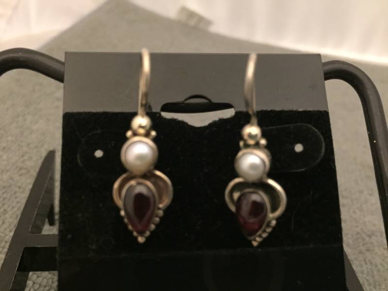 Earrings Sterling Silver Purple Stones & Pears - Hearts
