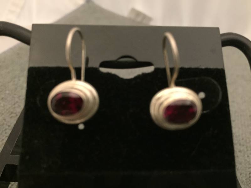 Earrings Sterling Silver Red Stones