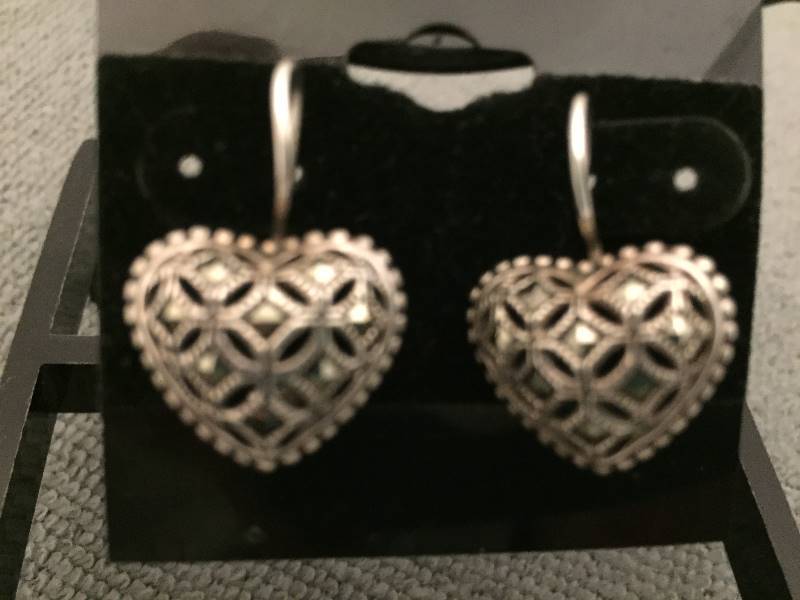 Earrings Sterling Silver Marcasite Hearts