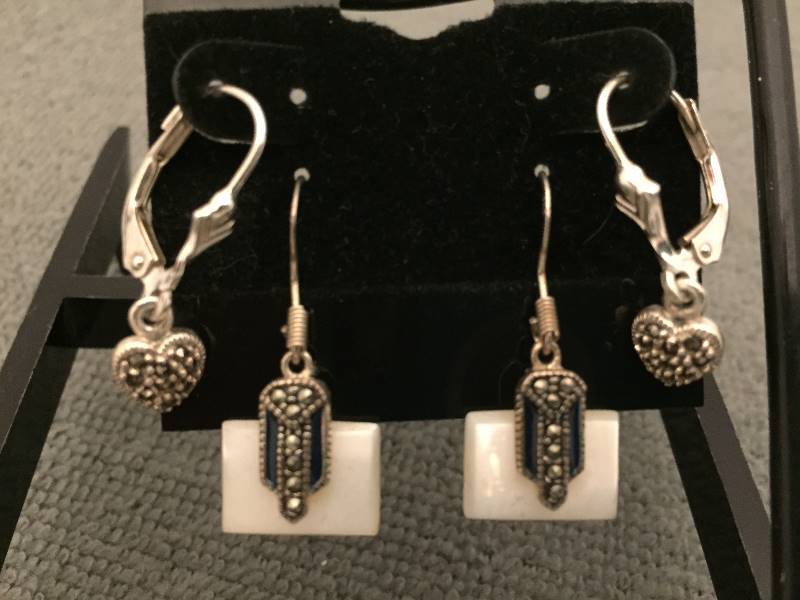 2 Pairs Earrings Sterling Silver Marcasite